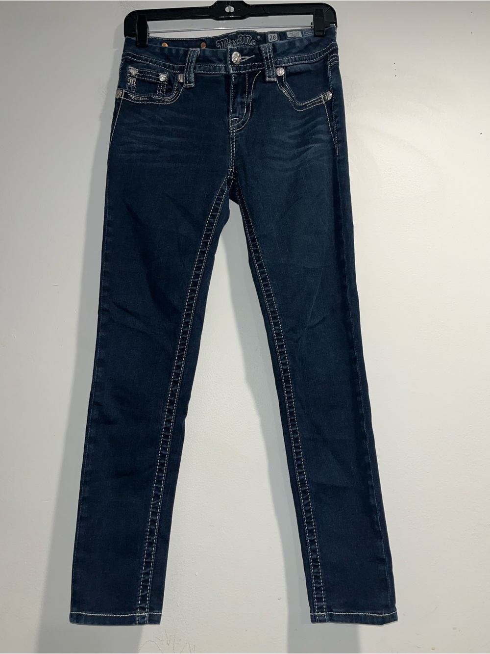 MISS ME Mid Rise dark wash skinny jeans